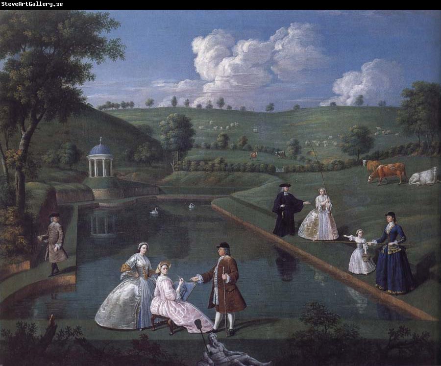 Edward Haytley The Brockman Family and Friends at Beachborough Manor the Temple Pond looking towards the Rotunda